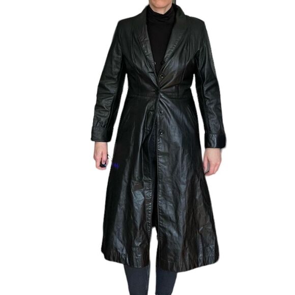 Sears Black Vintage Long Leather Coat Small - Picture 15 of 15
